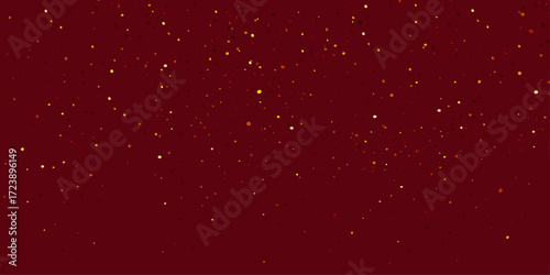 Red Christmas background with falling snow flakes and sparkling winter holiday light stars