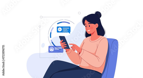 Woman using healthcare app on smartphone for medical consultation and communication online