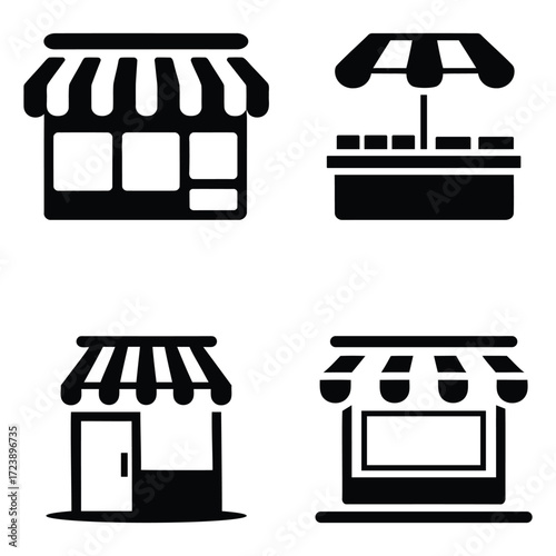 Collection black and white store icons. set of vector icons for shop