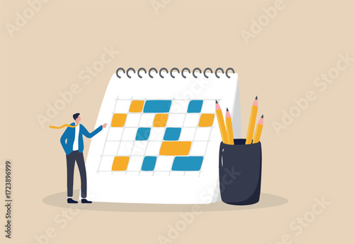 Stay organized strict to schedule and deadline, stop procrastination and control working process tidy, manage habit for better productivity and efficiency concept, businessman organized his calendar