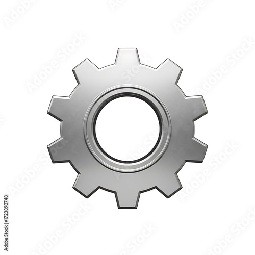 Silver metallic gear cog isolated on white background