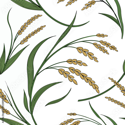 Elegant vector illustration of golden rice grains and green paddy leaves mandala vector