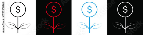 Tree of money icon set with different colour template