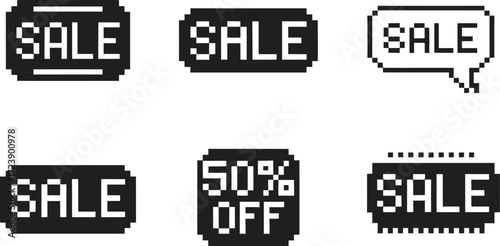 Pixel art sale and discount icons set