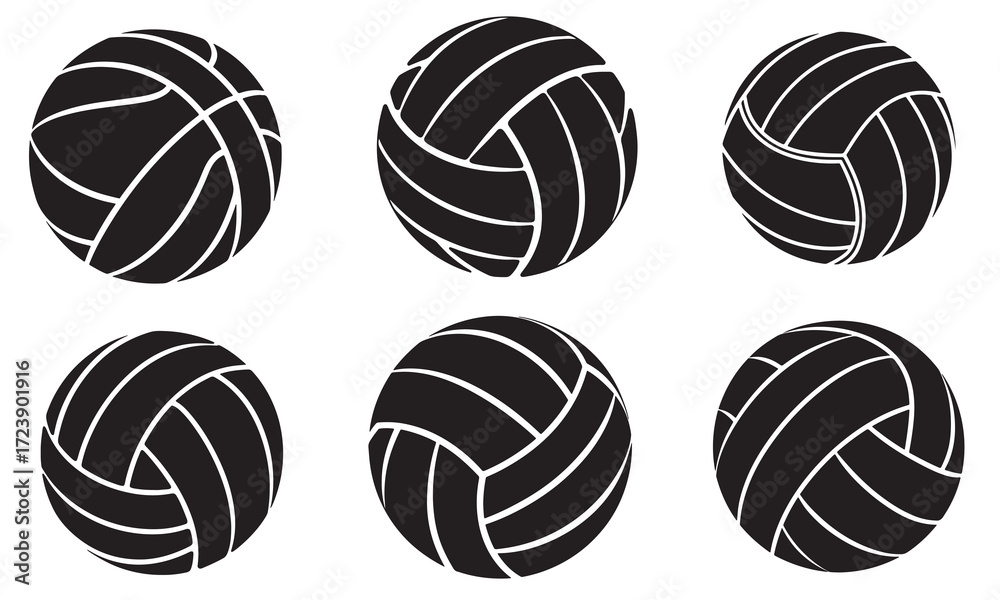 Obraz premium Volleyball Ball Silhouette Vector Set – Sports Icon Graphic Design