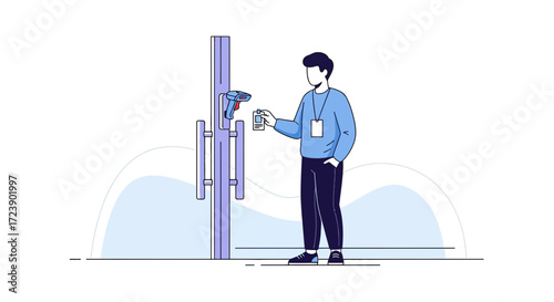 Automated Access Control System Illustration with Employee Scanning ID Card for Entry Security