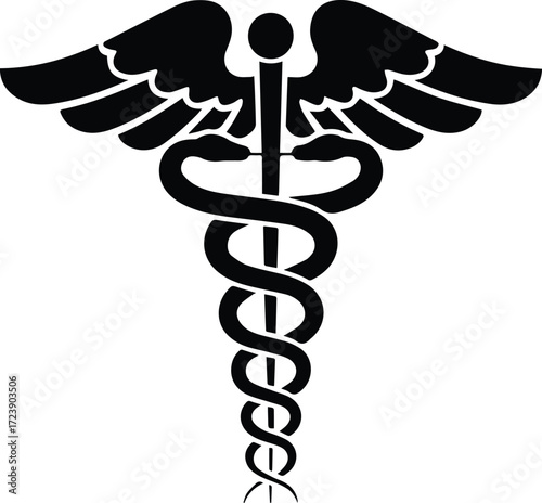 Classic caduceus medical symbol winged staff serpent icon design silhouette