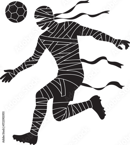 Mummy soccer player dribbling football