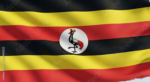 Free Download The ugandan flag waves proudly, its black, yellow, and red stripes representing the african people, sunshine, and brotherhood, respectively, with the grey crowned crane symbolizing the nations gentle  - GFXLoad