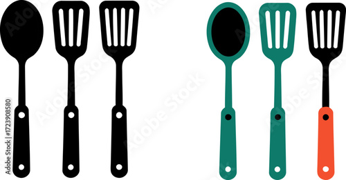 Kitchen Utensil Set Icons cooking tools spatula spoon Minimalist flat design Vector illustration