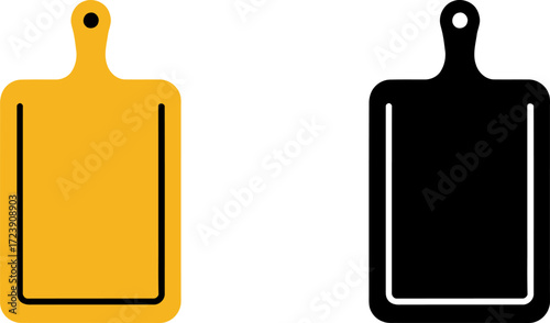 Two kitchen cutting boards icons set yellow black color Minimalist design Isolated vector illustration