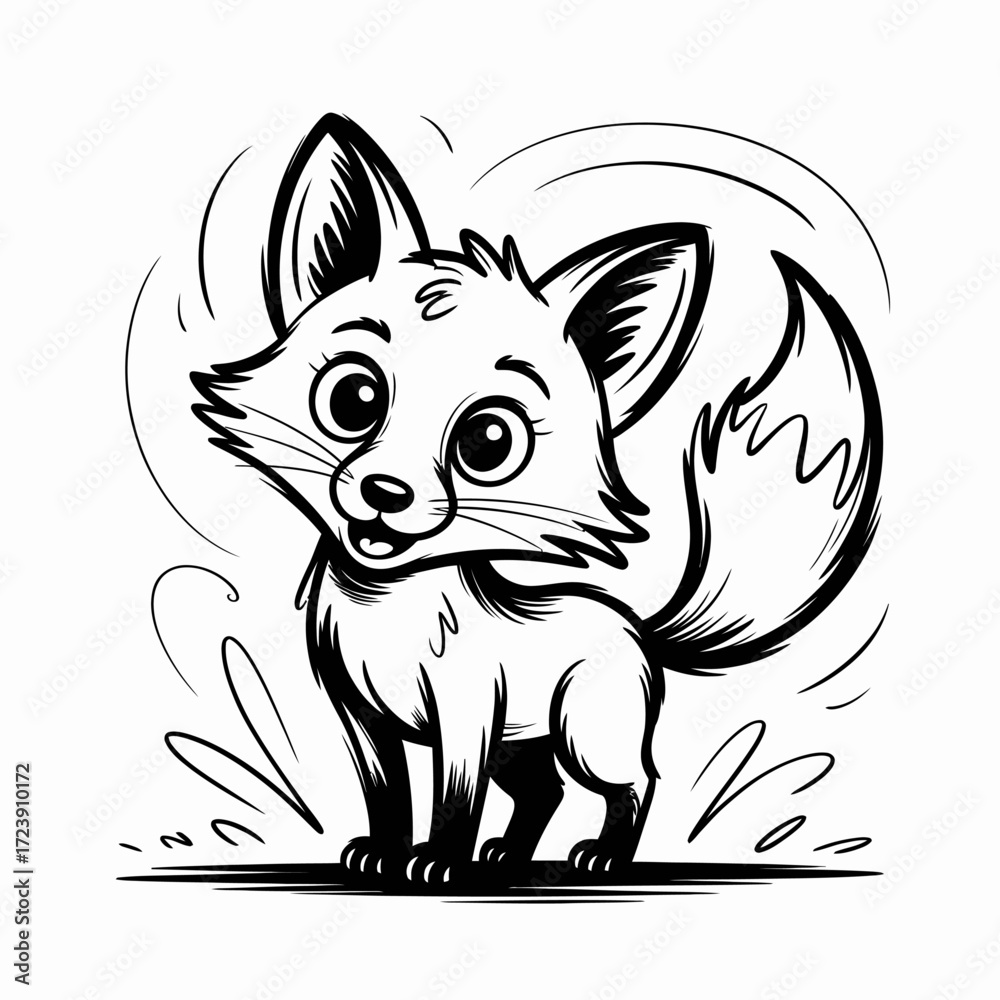 Obraz premium Cute Stylized Fox Illustration | Cartoon Fox Line Art Vector | Adorable Fox Graphic Design