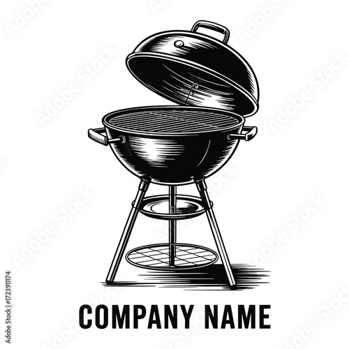 Classic outdoor charcoal barbecue grill line art illustration for summer cooking and backyard gatherings