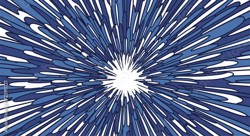 Vector art of abstract blue explosion effect with white center and radiating lines