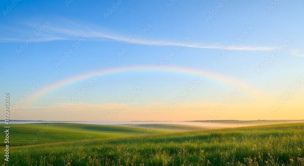 Fototapeta premium Green field and sky for ozone preservation theme