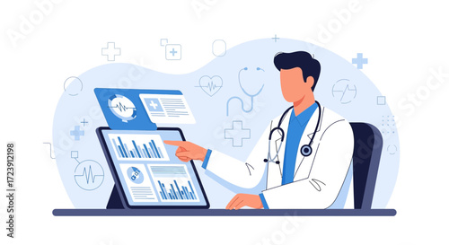Doctor Analyzing Medical Data on a Tablet for Healthcare Innovation and Patient Care