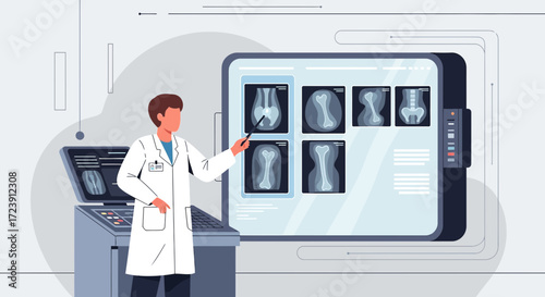 Doctor analyzing x-rays on a large screen innovative medical technology in healthcare environment