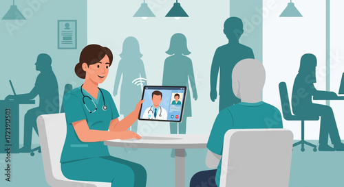 Doctor Explains Patient's Medical Results Via Telemedicine on a Tablet Screen