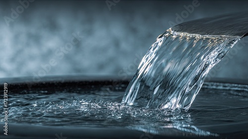 Water flows from a metal spout into a dark basin