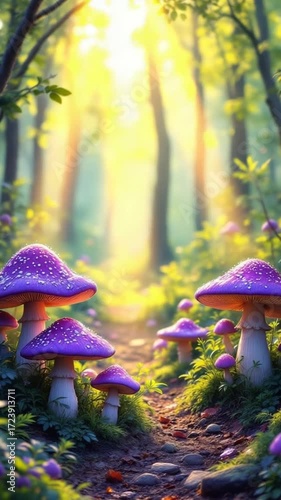 Magical forest path with mushrooms