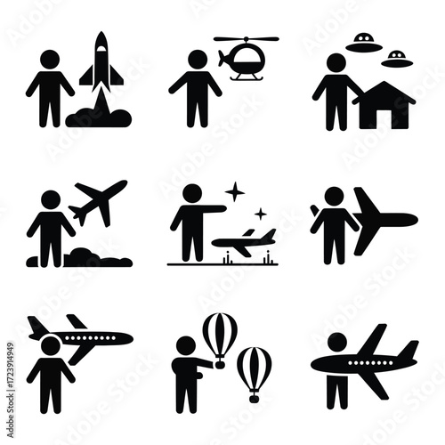 Transportation and aerospace icon set