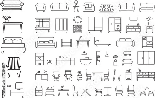 outline icon collection of sofa chair table bed wardrobe decor