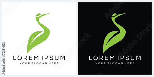 stork green leaves logo design template