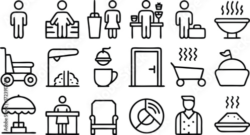 Household kitchen and cleaning tools icon set for business and design