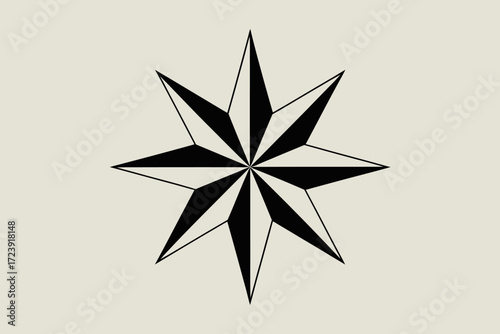 Graphic symbol of a compass rose, representing direction and navigation
