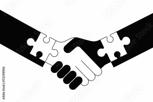 Two hands shaking, formed by puzzle pieces, symbolizing partnership and collaboration