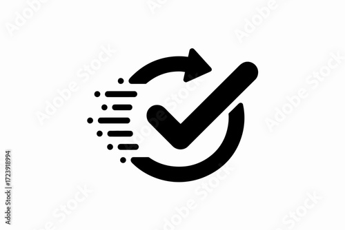 Fast checkmark symbol with circular arrow indicating completion and speed