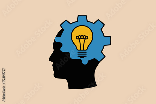 Bright idea symbol of innovation and creativity within a human head silhouette