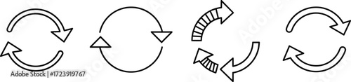 Circular arrow icons set, refresh loop symbols, rotation cycle signs, process update arrows, continuous flow concept, vector illustration