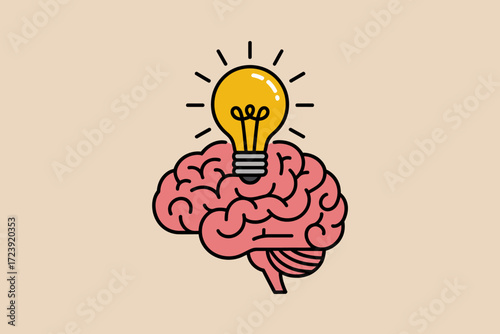 Bright idea ignites the mind with a glowing lightbulb symbol atop a stylized brain.