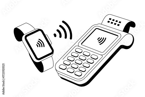 Smartwatch making contactless payment at a credit card terminal