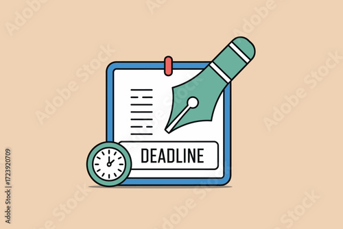 Fountain pen writing on a calendar with the word deadline, symbolizing time management and urgent tasks.