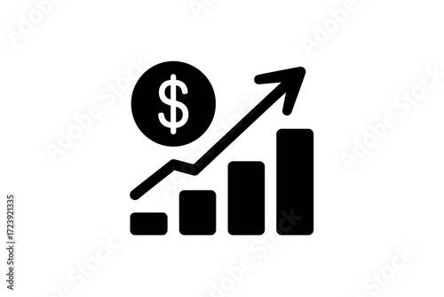 Financial growth chart with rising arrow and dollar symbol, indicating investment success and economic progress.