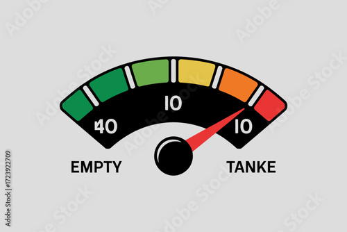 Fuel gauge indicating low level on a gray background