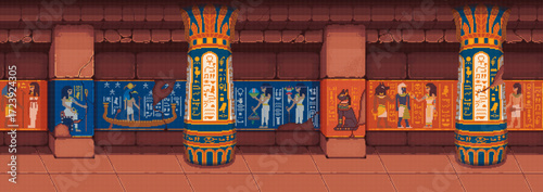Pixel art Ancient Egypt Seamless Dungeon Background for 2d side-scroll rpg game.