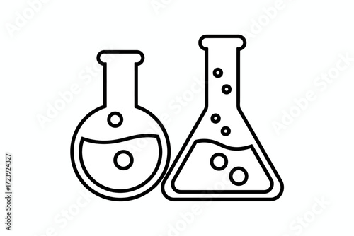 Two laboratory flasks containing liquid with bubbles, symbolizing science and experimentation