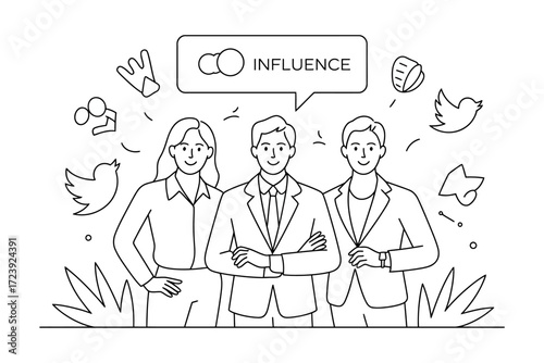 Diverse team of professionals connected by influence and social media