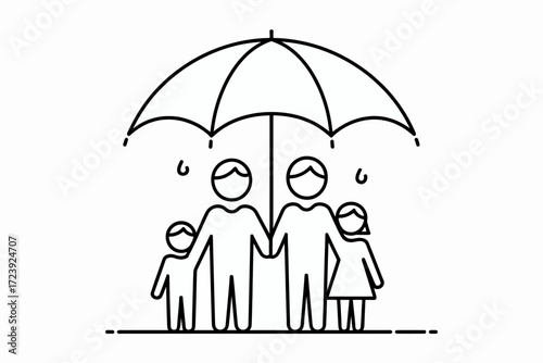 Family protected under umbrella, symbolizing security and care in uncertain times.