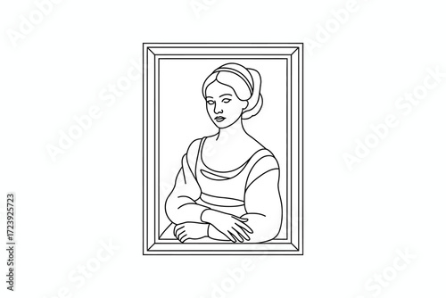 Elegant portrait of a woman in a classic frame, rendered in a minimalist outline style.