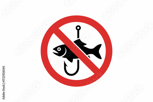 No fishing allowed symbol with a fish on a hook inside a red prohibition circle