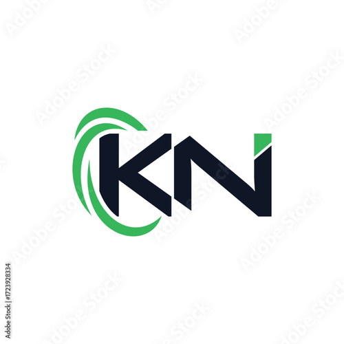 Kn monogram with orbital ring swoosh suggesting motion and growth