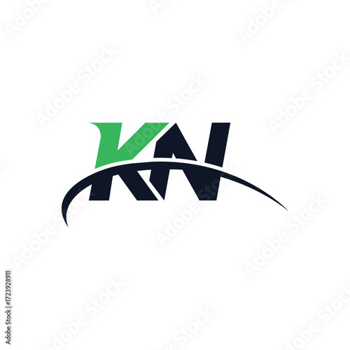 Kn monogram with spanning arc and triangular cut details in green