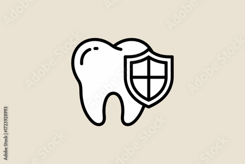 Healthy tooth protected by a shield, symbolizing dental care and oral hygiene.