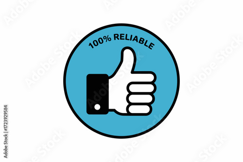 Thumbs up icon signifying 100% reliability and trust, perfect for endorsing services or products.