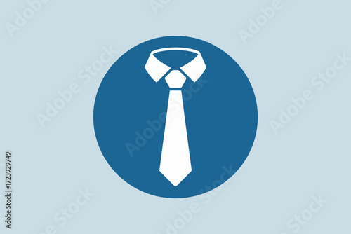 Classic white tie and collar icon on a blue circle, symbolizing formal attire and business