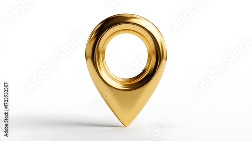 Shiny golden location pin icon on white background